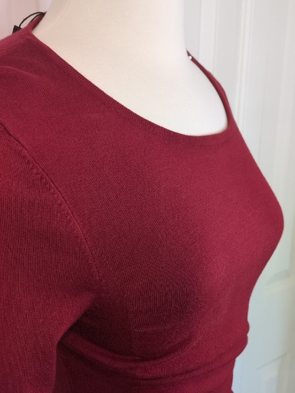 Express Long Sleeve Ruched Bodycon Dress - Burgundy - Picture 3 of 7
